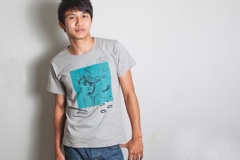 Hand-painted handprint TEE 【Cowboy】 Male/Female - Men's T-Shirts & Tops - Cotton & Hemp Gray