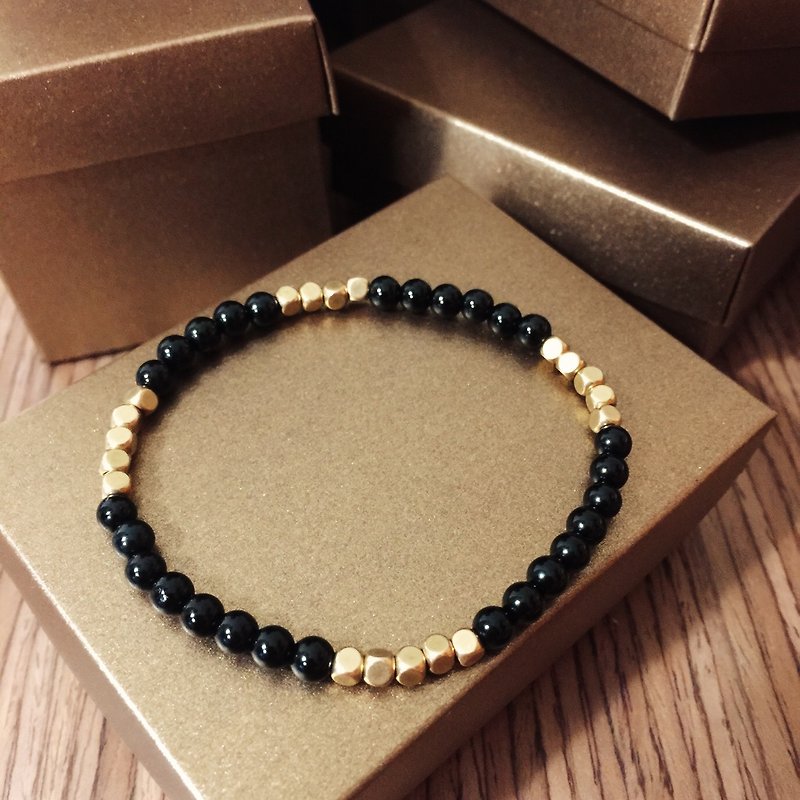 MH brass accompany natural stone series _ - Bracelets - Gemstone Black