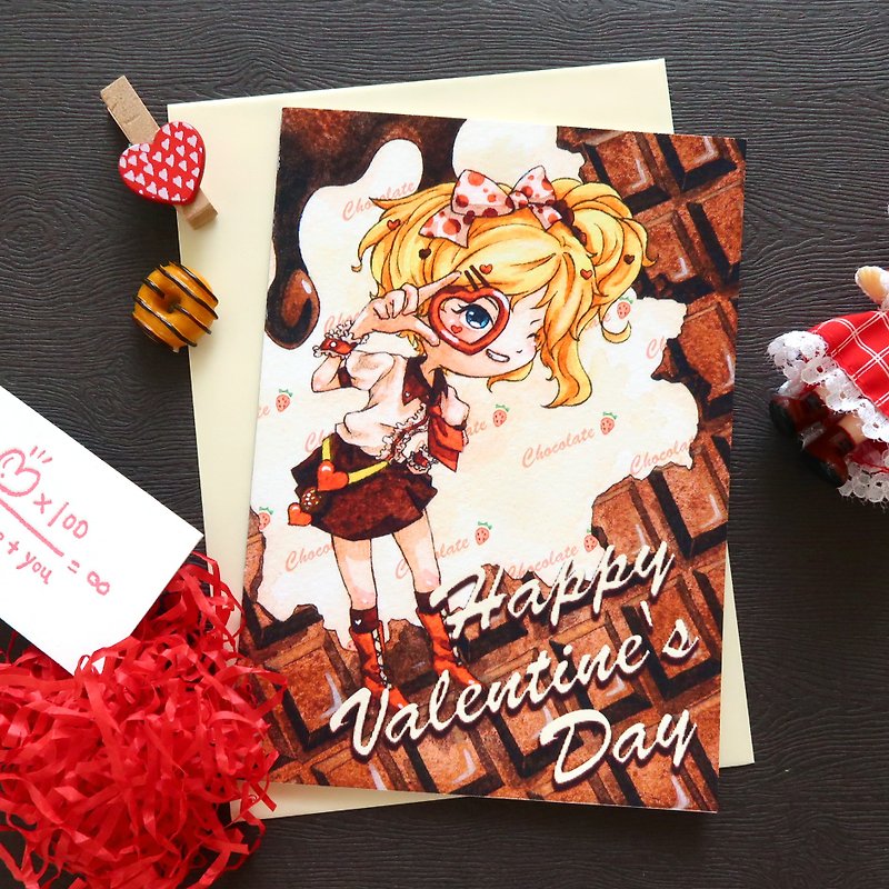 【Pin】Hot Sweet Chocolate│Print│Valentine's day card with envelope at your choice - การ์ด/โปสการ์ด - กระดาษ สีนำ้ตาล