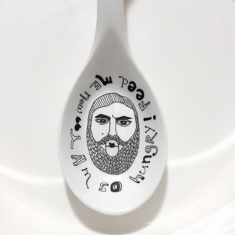6003 | I was hungry Feed Me Now | hand-painted ceramic spoon | painted porcelain spoon spoon - เซรามิก - เครื่องลายคราม 