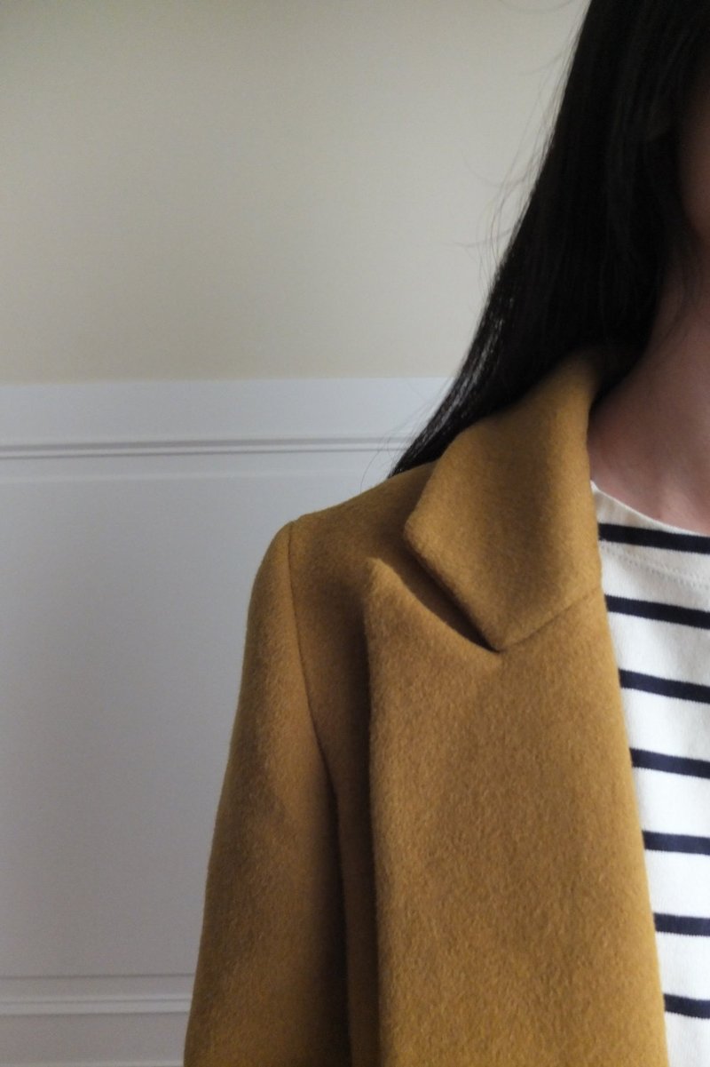 暗褐黃敞開式羊毛大衣(雙面布料) - 女大衣/外套 - 棉．麻 