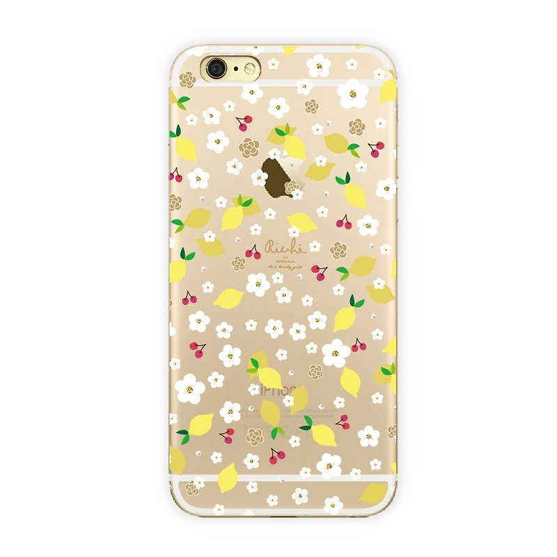 Crystal Lemon Cherry Small Round Flower Clear Shell - Phone Cases - Other Materials Yellow