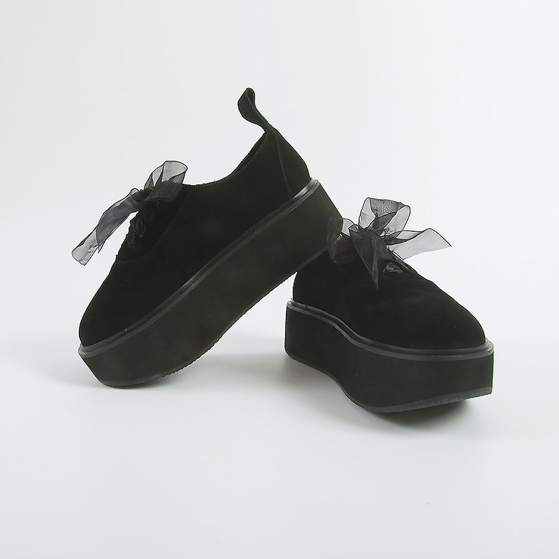 ブラックレザープラットフォームの靴のエレベーターの靴リボン -  imakokoni - スリッポン - 革 ブラック