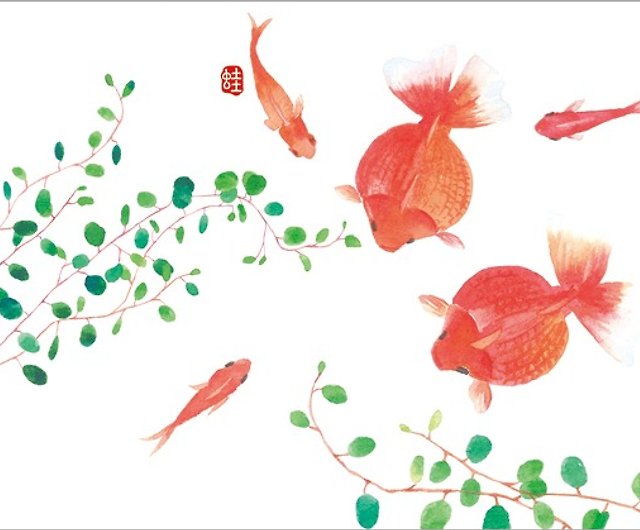 泳ぐ 水彩 金魚イラスト ポストカード 3枚セット ショップ 蛙蛙 幸せで の 挿し絵 手作り カード はがき Pinkoi