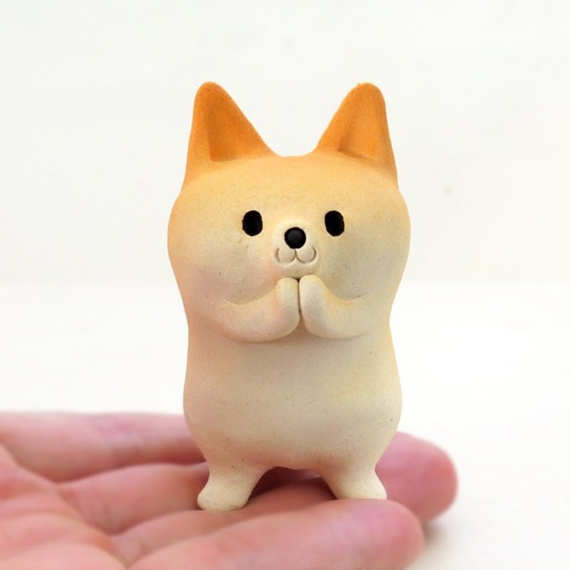 Shiba Inu figurine of Ceramics "The Mini shiba 4 pray-shiba "  Shiba is Japanese dog - 擺飾/家飾品 - 其他材質 黃色