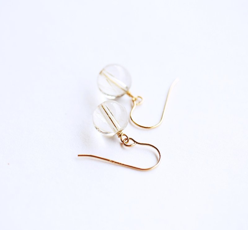 Natural titanium crystal gouache round small ear hooks versatile custom gift natural stone light jewelry 14K - Earrings & Clip-ons - Gemstone Yellow