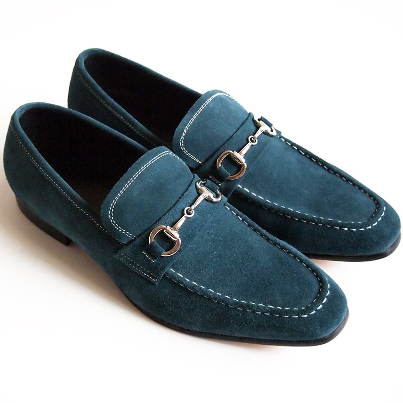 [LMdH] C1B16-39 leather suede HORSE-BIT wood with horsebit loafers handmade blue ‧ ‧ Turkey free shipping - รองเท้าลำลองผู้ชาย - หนังแท้ สีน้ำเงิน
