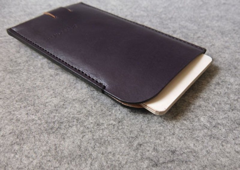 YOURS handmade leather phone holster unilateral arcuate opening pushdown blue and gray leather iphone6 ​​plus - อื่นๆ - หนังแท้ 