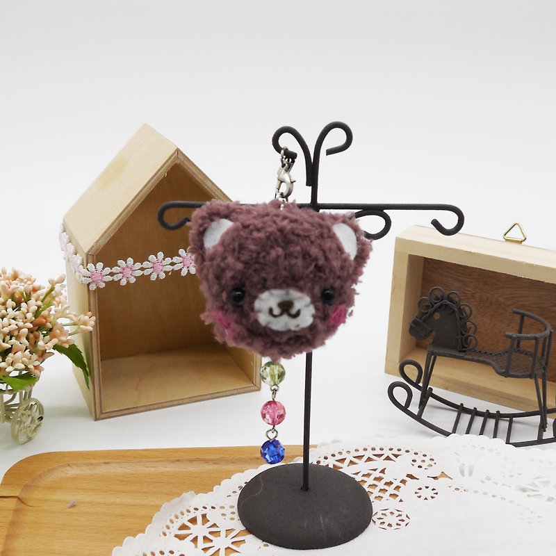 Knitted woolen soft mobile phone charm can be changed to key ring charm-coco milk bear - พวงกุญแจ - ผ้าฝ้าย/ผ้าลินิน สีกากี