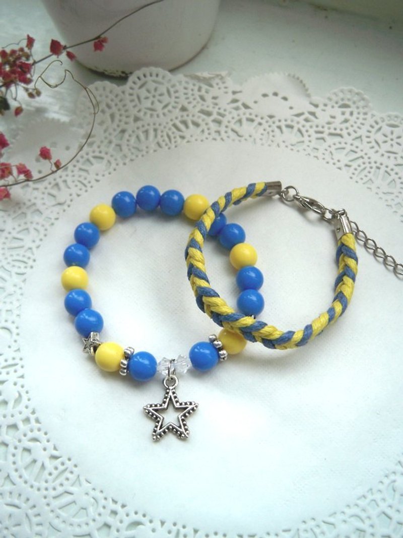 Star Xiangxi bracelet - Yellow + Blue -2 article - สร้อยข้อมือ - วัสดุอื่นๆ สีน้ำเงิน