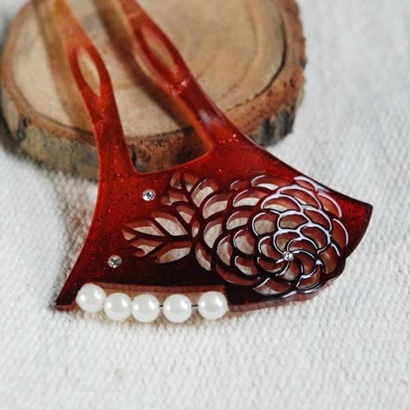 Chrysanthemum Beads, Two-Color Gradient Fan-Shaped Hairpin, Hairpin-Red - Hair Accessories - Acrylic Red