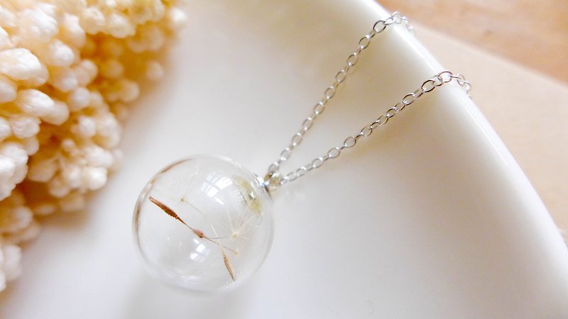 純銀玻璃蒲公英項鍊- 收藏季節系列 禮物 玻璃 手工 特別 情人節 - 項鍊 - 玻璃 白色
