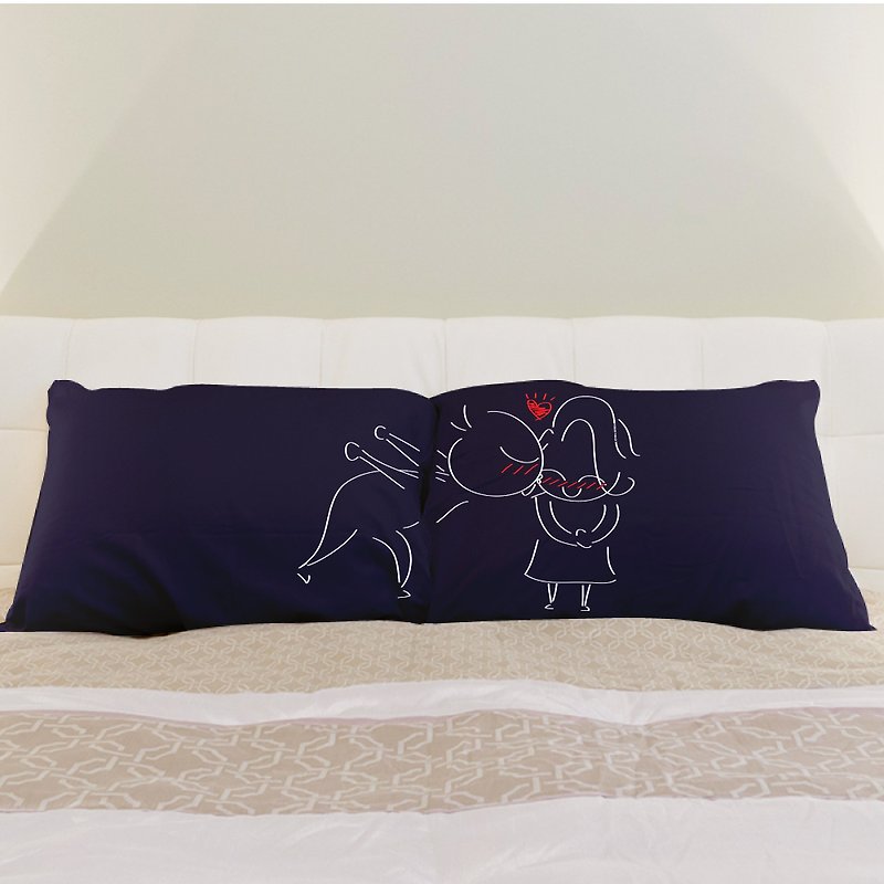 "Kiss (Big)" Boy Meets Girl couple pillowcase by Human Touch - Pillows & Cushions - Other Materials Blue