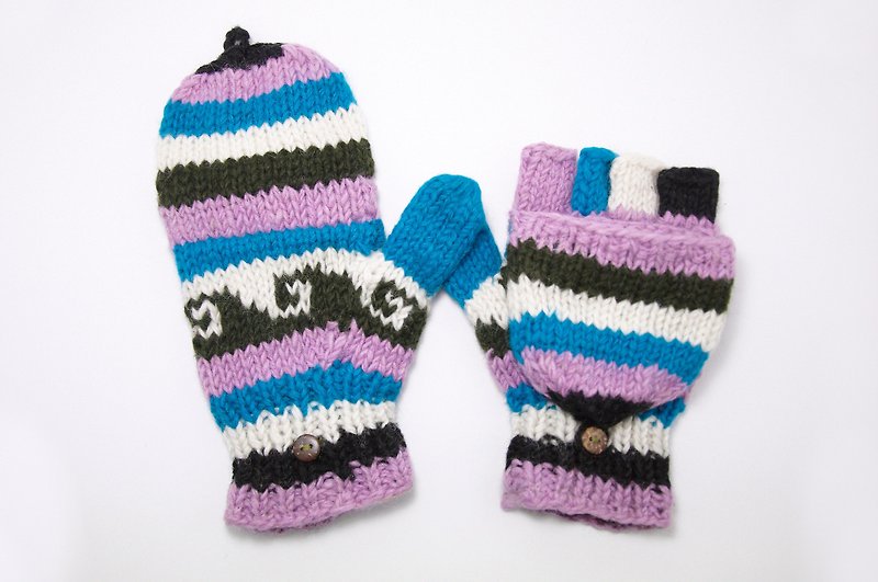 Valentine's Day gift limit a knitted pure wool warm gloves / 2ways Gloves / Toe Gloves / Glove bristles - mixing waves totem - Gloves & Mittens - Other Materials Multicolor