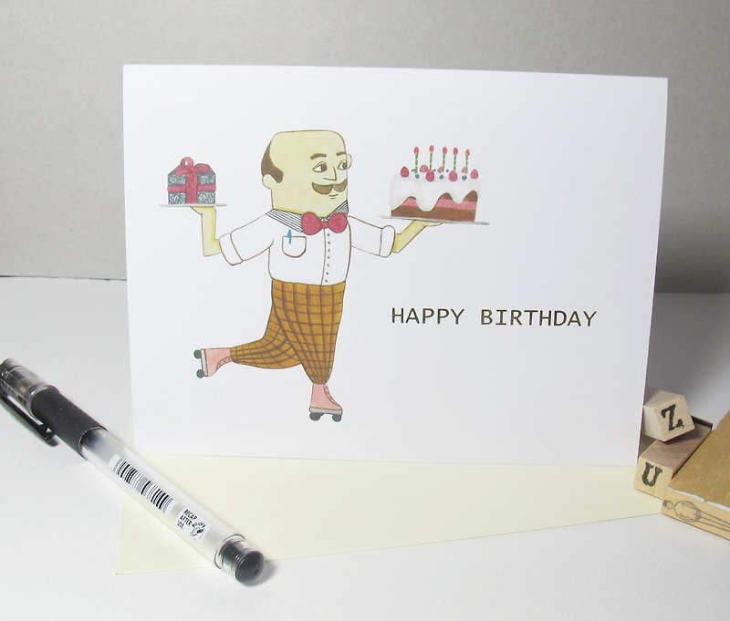 panda grocery store - Skating Uncle gilt birthday cards birthday cards - การ์ด/โปสการ์ด - กระดาษ ขาว
