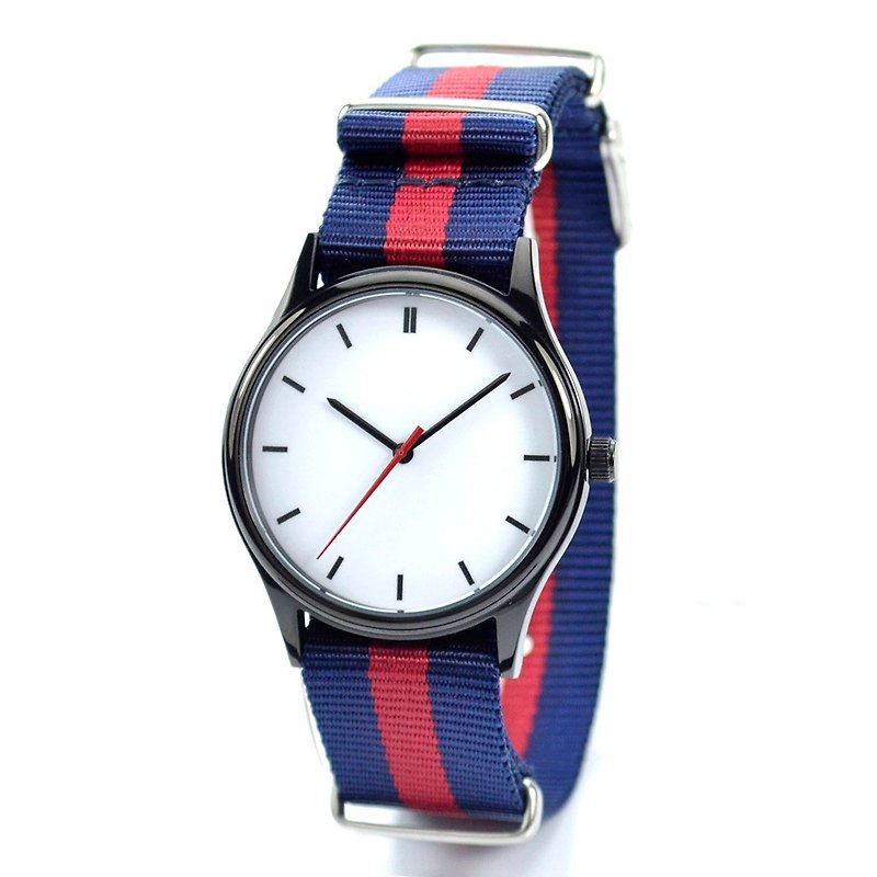 Simple Watch (white-faced black stripe) with a two-tone nylon belt - Women's Watches - Other Metals Multicolor