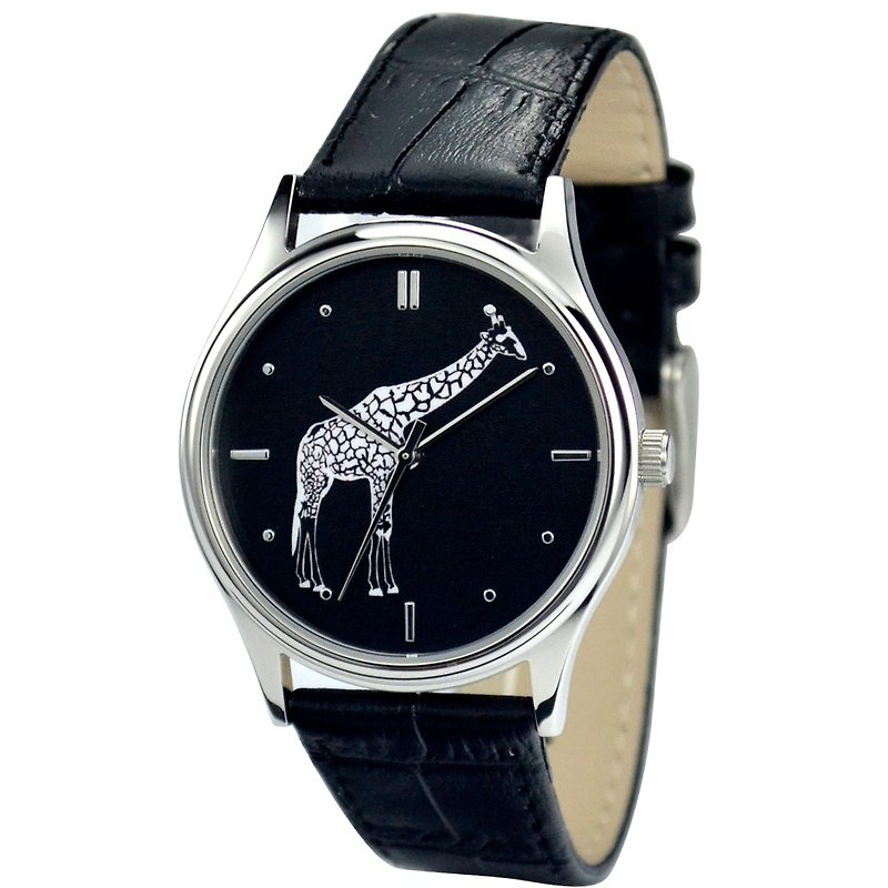 Giraffe Watch (Black and White)-Unisex Design-Free Shipping Worldwide - นาฬิกาผู้หญิง - โลหะ สีเทา