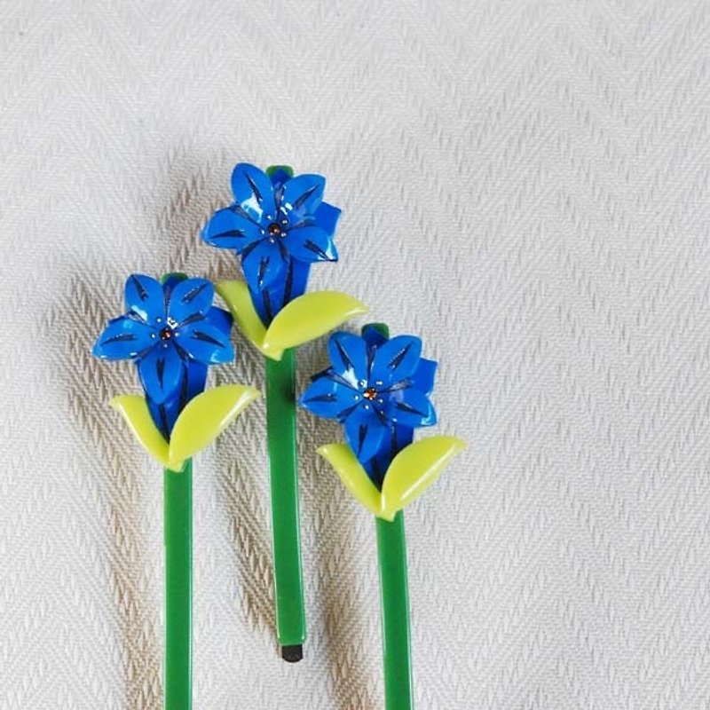 阿里山リンドウの花、小脇クリップ、前髪クリップ（2個） - ヘアアクセサリー - アクリル ブルー