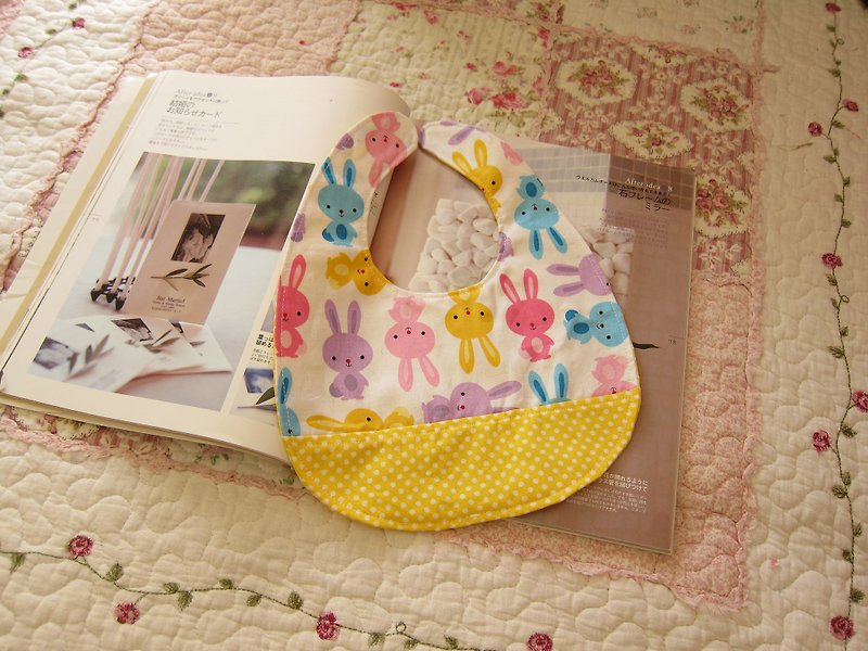 彩色小兔子寶寶拼接款-嬰兒寶貝純棉圍兜 - 口水肩/圍兜 - 其他材質 黃色