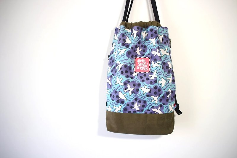 【新發售】老媽手中線 // 束口後背包 束口袋 - 自由之丘(Rock Pink) - Drawstring Bags - Cotton & Hemp Blue