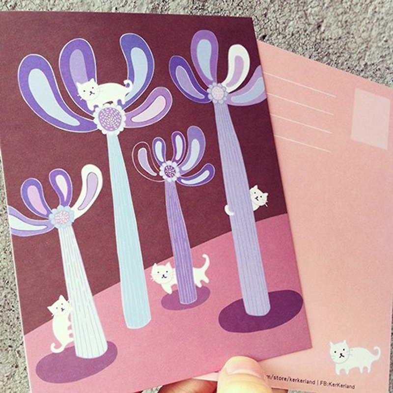 明信片-白貓 - 心意卡/卡片 - 紙 紫色