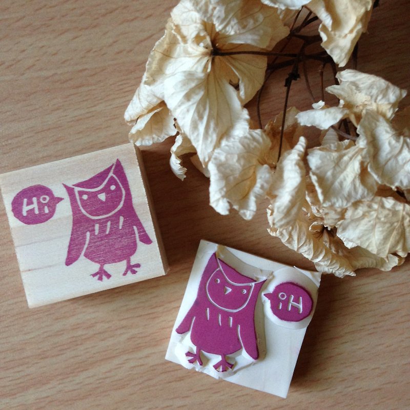 SAY Hi, the black owl! Hand made rubber stamp - Other - Other Materials Purple