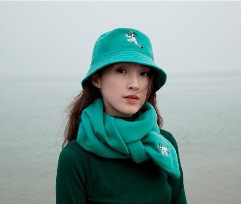 YIZISTORE autumn and winter wool embroidered scarves - Green Football - Scarves - Other Materials 