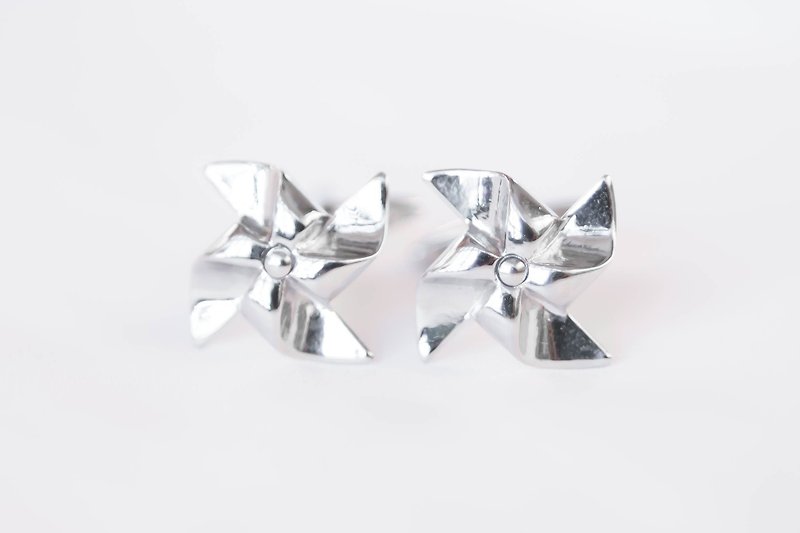 Silver windmill cufflinks (rotatable) - กระดุมข้อมือ - โลหะ 