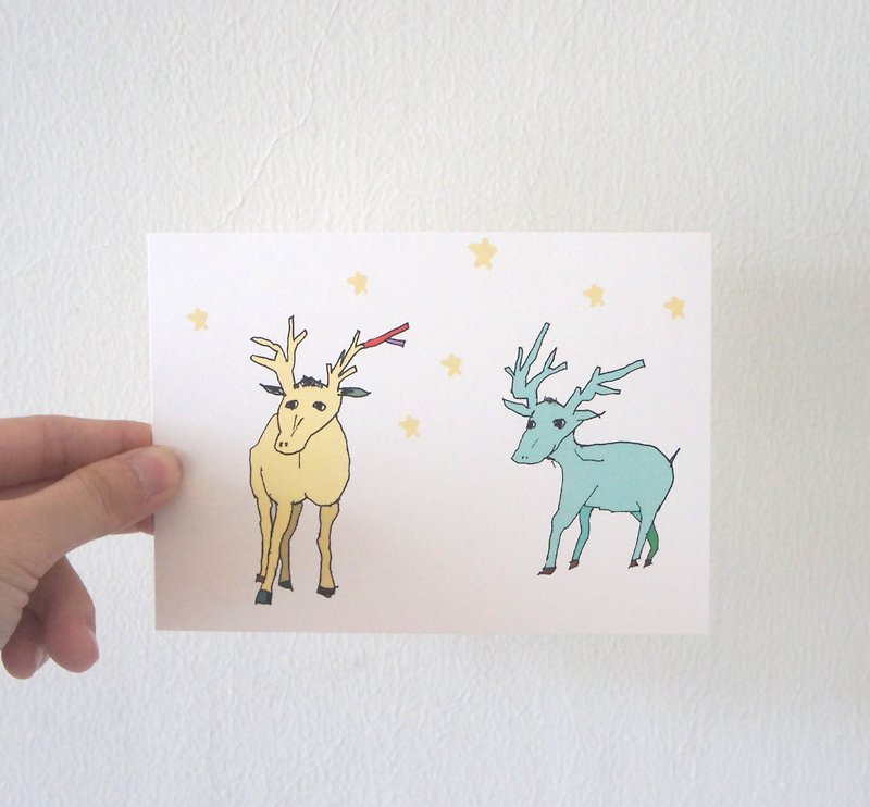 Pink Blue Yellow Stars Fawn Postcards Two Colors - Cards & Postcards - Paper Yellow