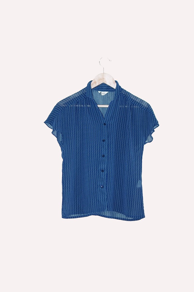 ただ、ピルと猫♫〜日本株青いシャツ - シャツ・ブラウス - その他の素材 ブルー