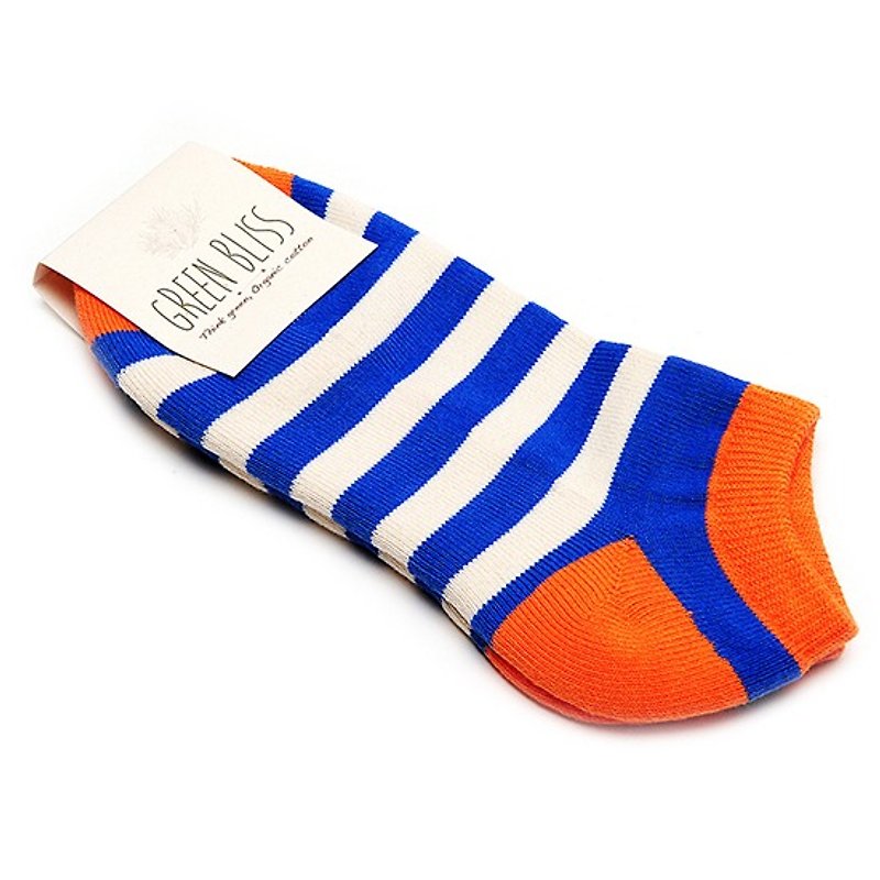 有機棉襪 - 條紋系列 Baobab 橘口藍白條紋 踝襪/船型襪 (男/女) - 襪子 - 棉．麻 橘色