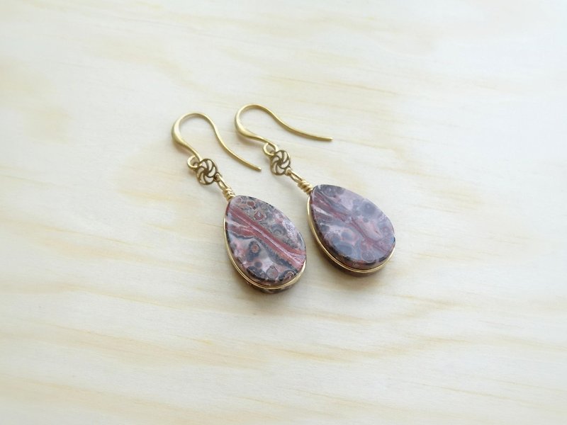 Leopardskin Jasper Flat Teardrop Antique Dangle Brass Earrings | Downton Winter - Earrings & Clip-ons - Semi-Precious Stones Red