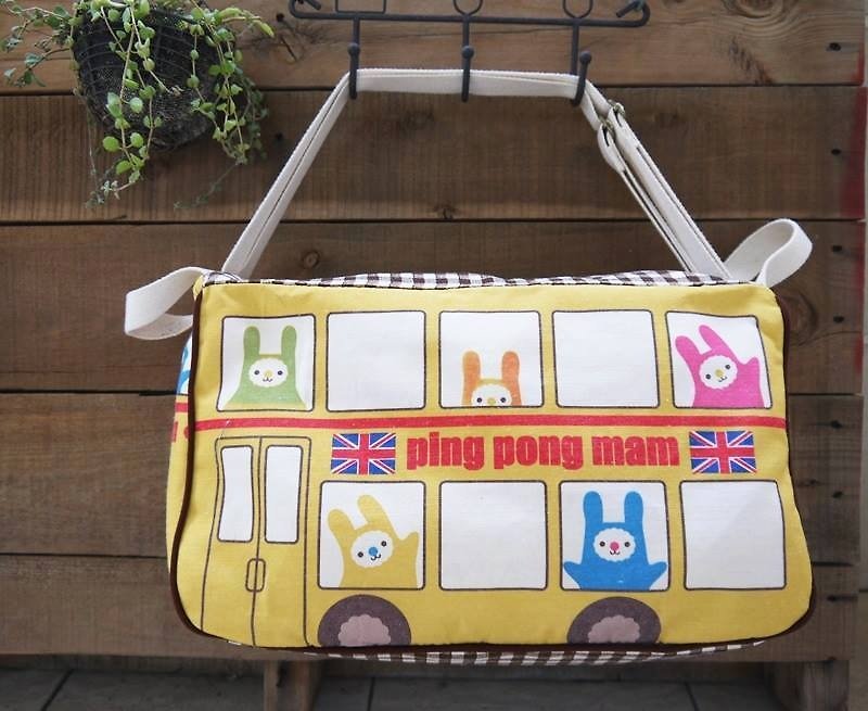 Bunny bus with three packages - Messenger Bags & Sling Bags - Cotton & Hemp Yellow