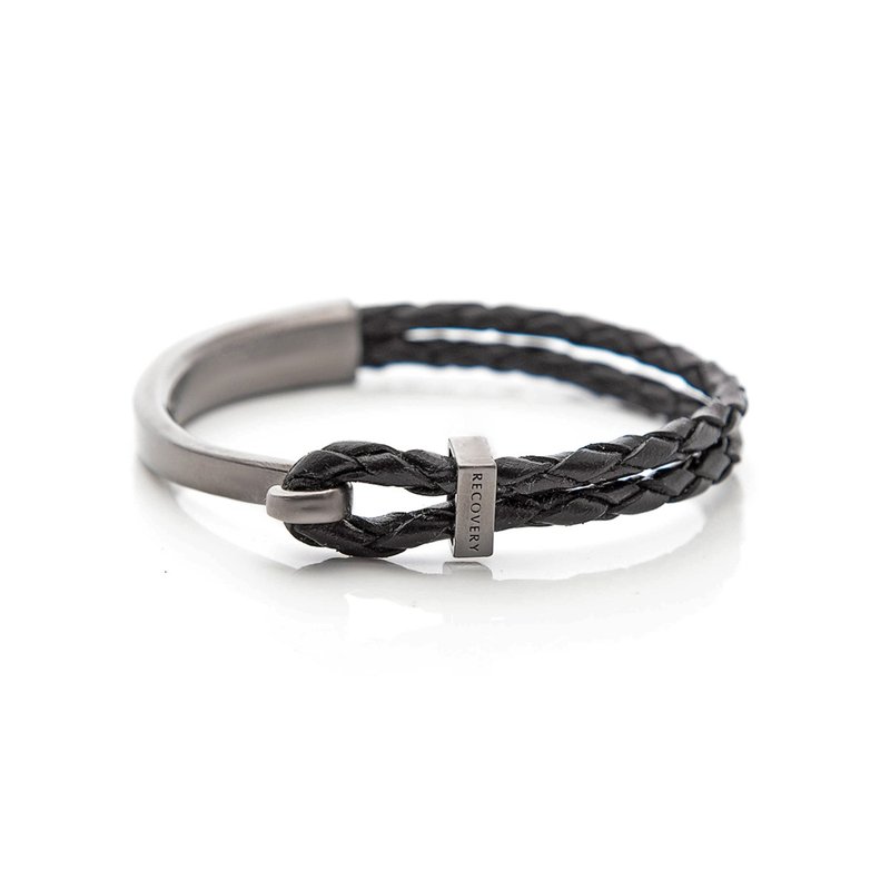 Recovery / Half-Woven Bracelet / knit hook clasp bracelet black - สร้อยข้อมือ - หนังแท้ 