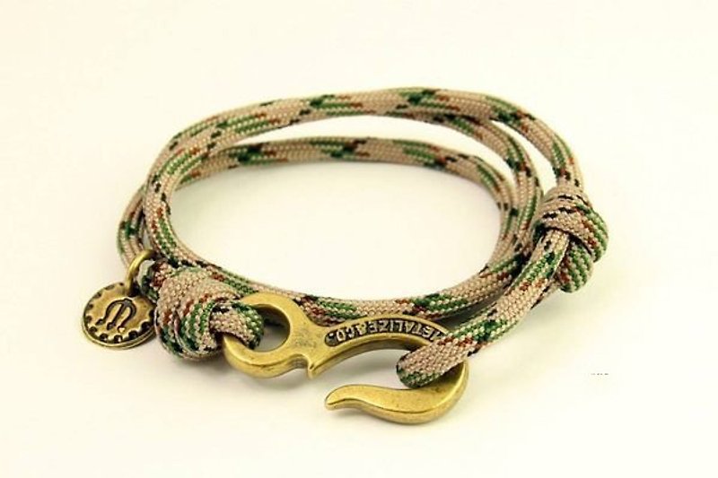 [METALIZE] Hook with rope bracelet three-ring umbrella rope bracelet-industrial hook-green camouflage (bronze) - Bracelets - Other Metals 