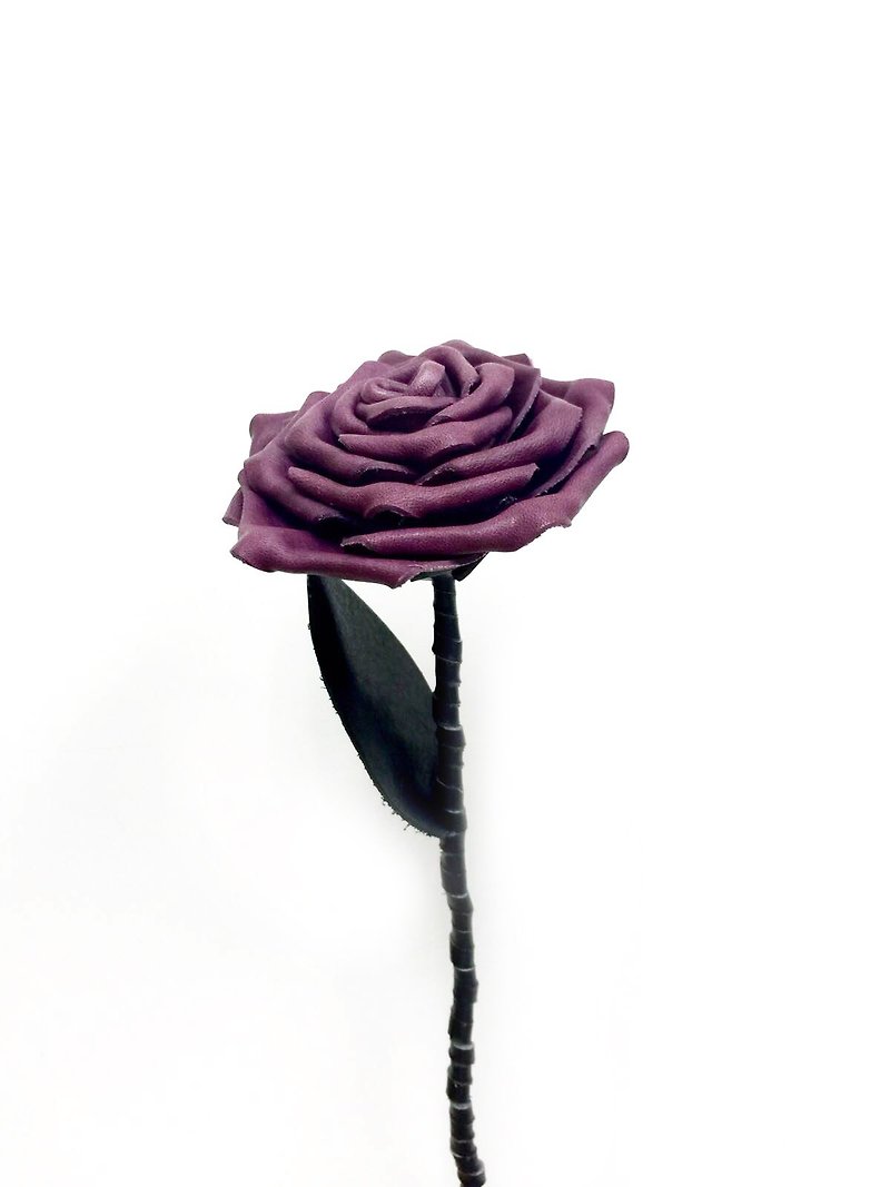 Dark Purple Leather Rose - ช่อดอกไม้แห้ง - หนังแท้ สีม่วง
