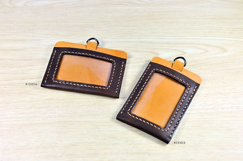 MICO hand-stitched leather leisure card holder/identification card holder/card holder/work card holder (jiao tea and light tea) - การ์ด/โปสการ์ด - หนังแท้ 