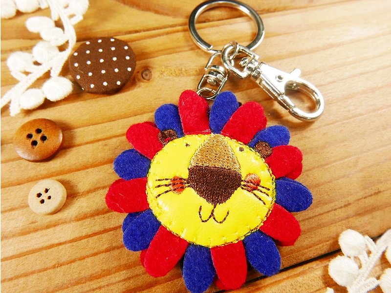 Embroidery Key Ring | Flower Animal Series-Lion Finger Doll Pen Case Key Ring | Art Light Sticky - ที่ห้อยกุญแจ - ไฟเบอร์อื่นๆ หลากหลายสี