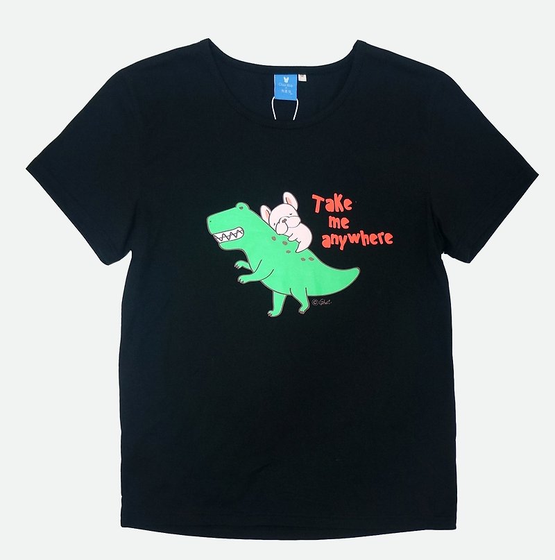 (Sold out) [French] bucket tyrannosaurus - Unisex T-Shirt - Black L - เสื้อยืดผู้ชาย - ผ้าฝ้าย/ผ้าลินิน สีดำ
