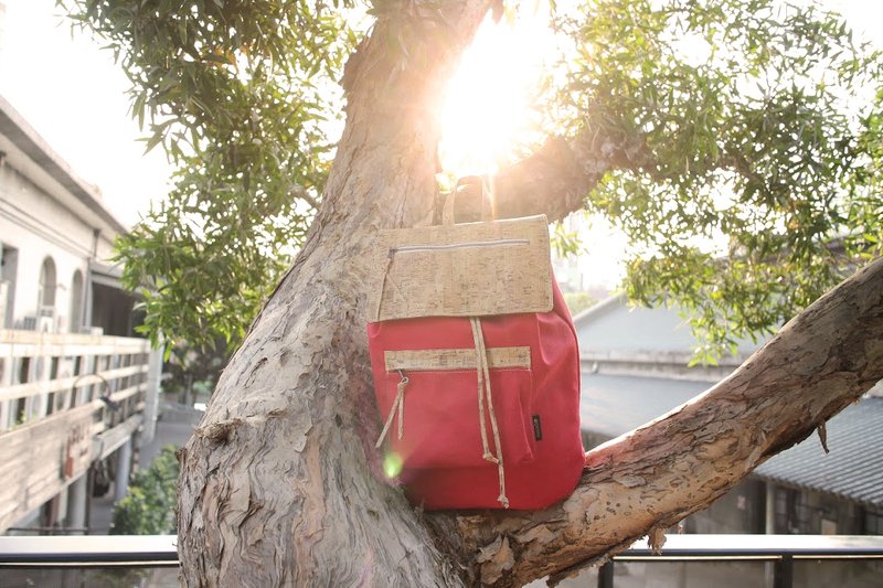 [Sale] new mother in the hands of hand-made wooden grain // line jacquard pattern red berries accompanied backpack _ - Backpacks - Genuine Leather Red