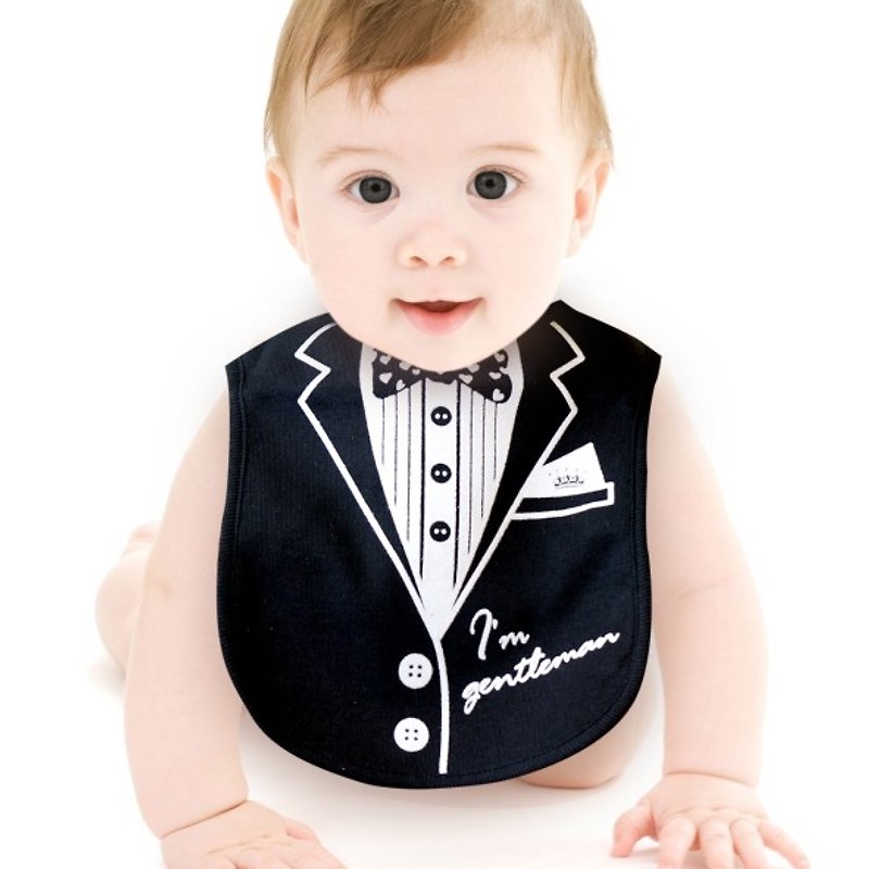 PUREST How to take a handsome little gentleman suit black baby bib / saliva towel - Bibs - Cotton & Hemp Black