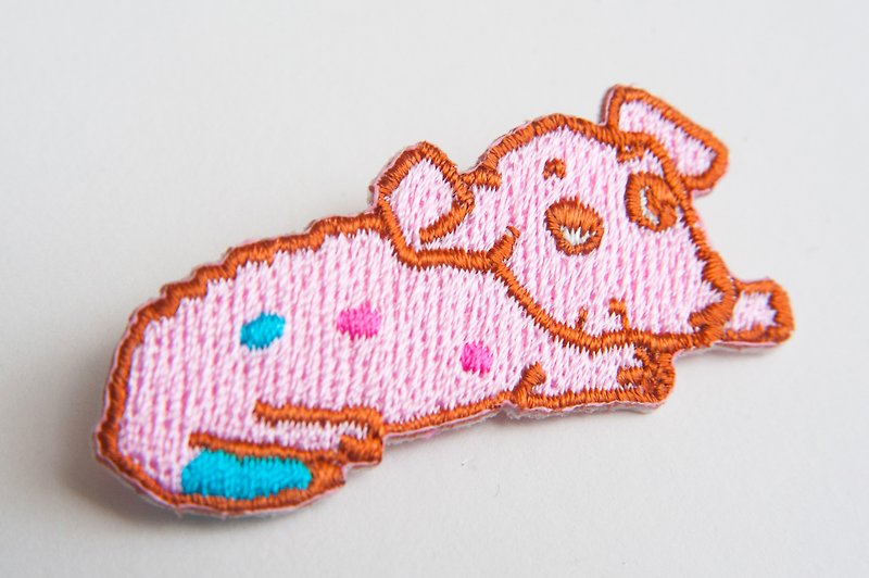 ピンクの赤ちゃん子犬刺繍ピンパッチ - ブローチ - その他の素材 ピンク