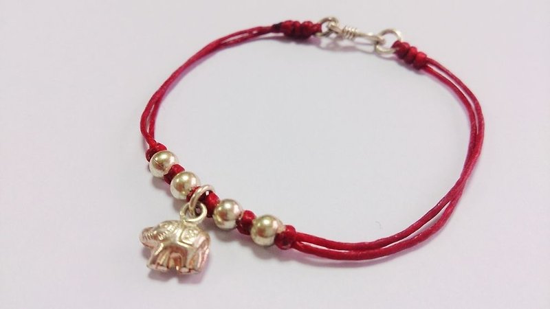 Chinese name of red wax rope bracelet sterling silver bracelets lucky bracelet wax cord bracelet rope anklet baby elephant models - สร้อยข้อมือ - วัสดุอื่นๆ สีแดง