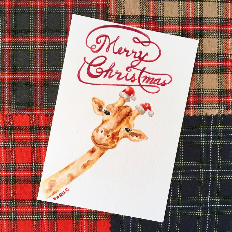 長頸鹿聖誕卡 明信片 - 卡片/明信片 - 紙 多色