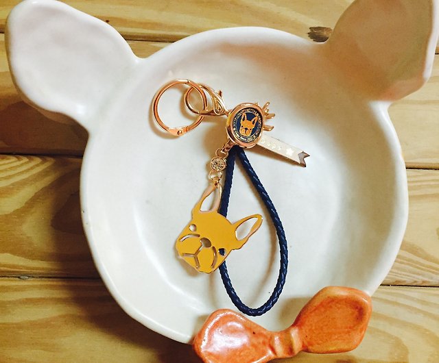 Oops leather braided rope French bulldog silhouette Rose Gold pendant  key-Valentine's Day gift- - Shop oopsyourife Keychains - Pinkoi