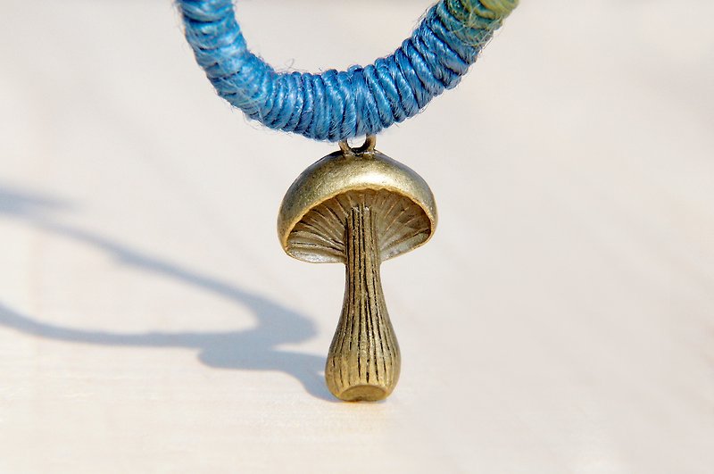 Limited edition handmade leather + cotton woven Linen necklace mushrooms - bronze tone - สร้อยคอ - โลหะ หลากหลายสี