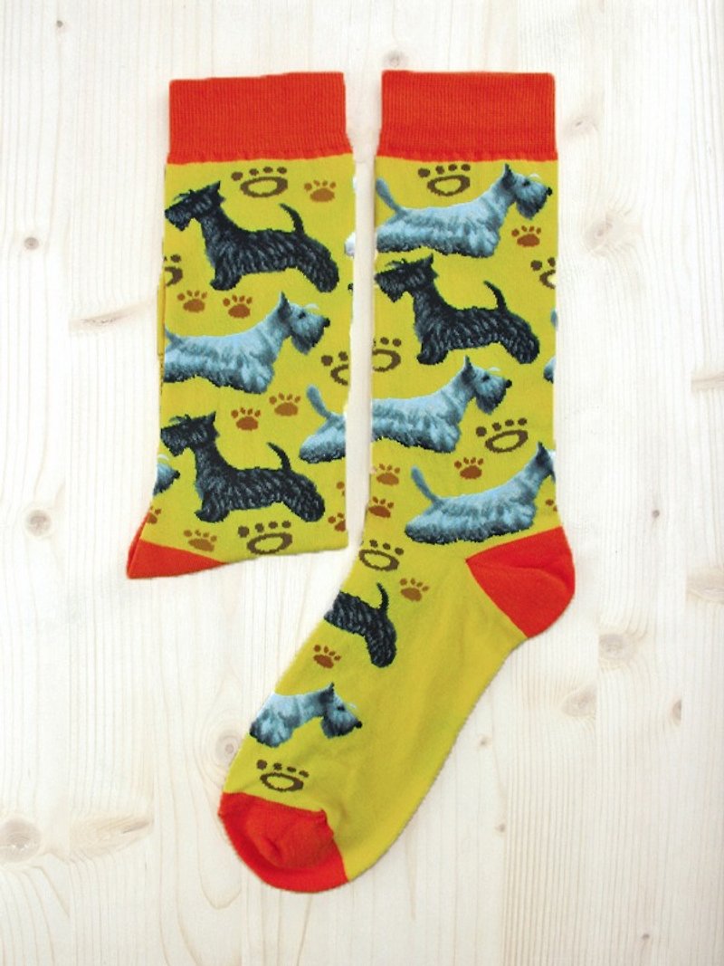 JHJ Design Canadian Brand High Color Knitted Cotton Socks Dog Series-Scottish Terrier Socks (Knitted Cotton Socks) - ถุงเท้า - วัสดุอื่นๆ สีเหลือง