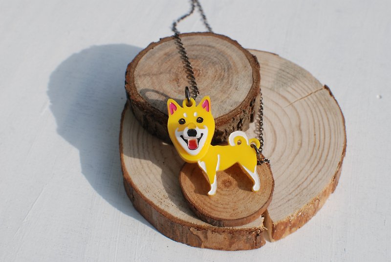 Shiba / wool kids around / top-heavy style / short chain - Necklaces - Acrylic Yellow
