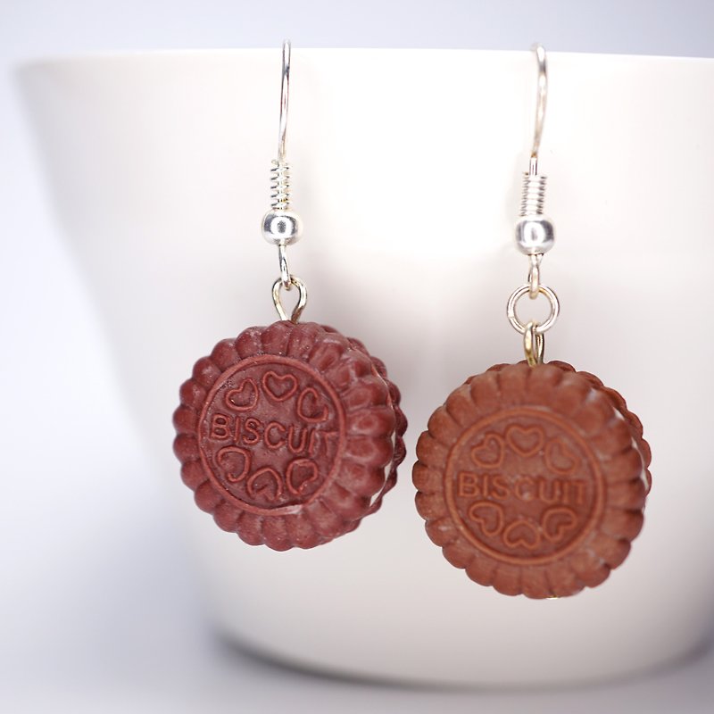 *Playful Design* Chocolate Sandwich Biscuit Drop Earrings - Earrings & Clip-ons - Clay 