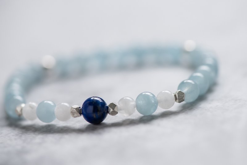 海水藍寶系列 5mm海水藍寶白月光石青金石手串 - 手鍊/手環 - 半寶石 藍色